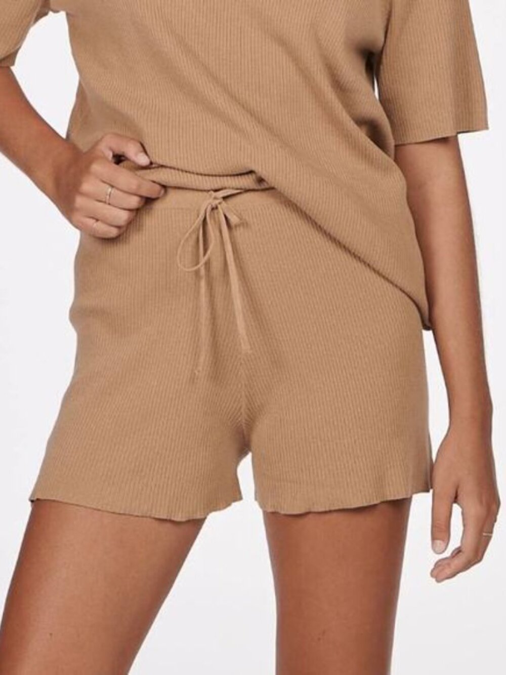 CHARLIE HOLIDAY Delilah Shorts Womens 4 Brown Knit Lounge Drawstring Elastic